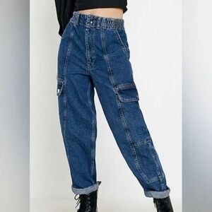 BDG Urban Outfitters Womens High Rise Cargo Balloon Jeans Medium Wash